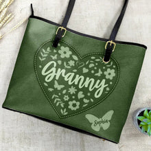 Load image into Gallery viewer, “For the Love of Grandma” - Personalized Leather Tote Bag for Special Memories Leather Tote Bag PopCulturePrints