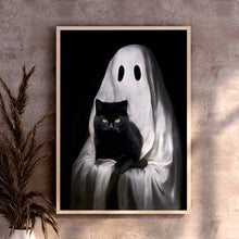 Load image into Gallery viewer, Mystical Black Cat & Ghost Canvas Print - Halloween Decor Poster & Canvas PopCulturePrints
