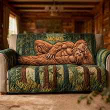 Load image into Gallery viewer, “Unleash Your Inner Bigfoot” - Fun Relax Sasquatch Quilted Sofa Cover, Personalized Gifts For Bigfoot Lovers Sofa Cover PopCulturePrints