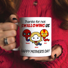 Load image into Gallery viewer, Funny Superhero Mug for Mom - Thanks for Raising Us Coffee Mug PopCulturePrints