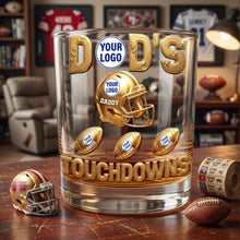 Load image into Gallery viewer, Score Big with DAD'S TOUCHDOWNS - Personalized Sport Lover 11oz Round Glass - Gift for Dad, Grandpa, and Sports Enthusiasts Glass PopCulturePrints