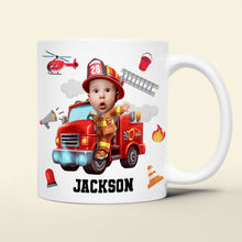 Load image into Gallery viewer, Personalized Firefighter Kid Photo Coffee Mug Coffee Mug PopCulturePrints