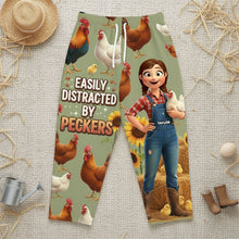 Load image into Gallery viewer, Easily Distracted by Peckers - Personalized Farm Chicken Pajama Pants Pajama Pant PopCulturePrints