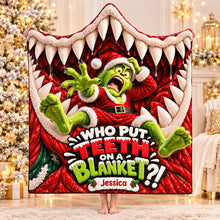 Load image into Gallery viewer, Who Put Teeth On A Blanket?! - Personalized Wearable Blanket Hoodie for Christmas
