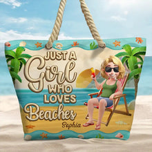 Load image into Gallery viewer, Just A Girl Who Loves Beaches Cartoon - Personalized Beach Bag | A Perfect Gift for Moms and Grandmas Beach Bag PopCulturePrints