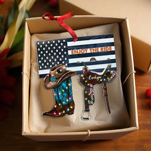Load image into Gallery viewer, Custom Horse Lovers Christmas Ornament - Cowboy Boot and Saddle Design Ornament PopCulturePrints