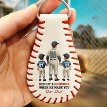 Load image into Gallery viewer, God Hit A Homerun When He Made You Our Dad - Personalized Leather Baseball Keychain Leather Baseball Keychain PopCulturePrints