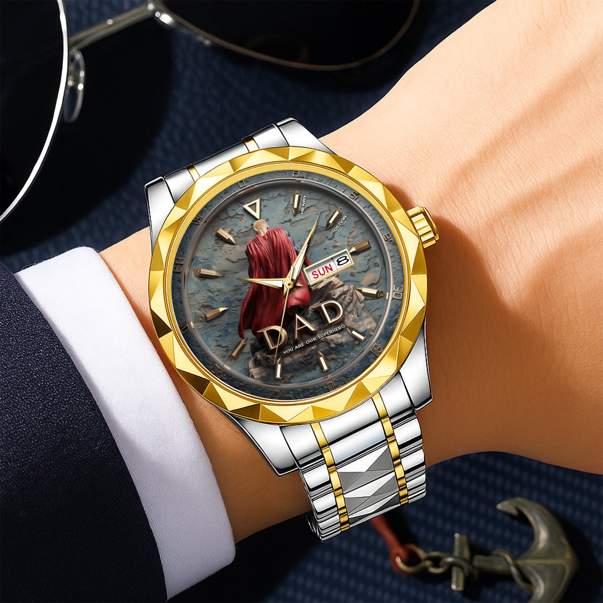 "You Are Our Superhero" - Proud Grandpa Men's Watch - Personalized Gift for Dad & Grandpa Men's Watch PopCulturePrints