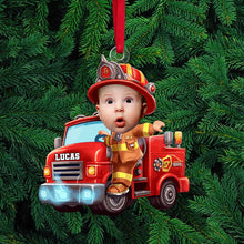 Load image into Gallery viewer, Personalized Kid Firefighter Photo Ornament Ornament PopCulturePrints