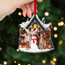 Load image into Gallery viewer, Personalized Family Photo Christmas Ornament - Cozy Winter Lodge Ornament PopCulturePrints
