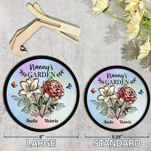 Load image into Gallery viewer, “Celebrate Her Garden of Love” - Personalized Holography Grandma's Garden Birth Flower Plaque - Gift for Mom, Grandma, and Special Women Wooden Plaque PopCulturePrints