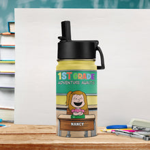 Load image into Gallery viewer, Personalized 1st Grade Adventure Awaits Water Bottle Tumbler Cup PopCulturePrints