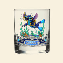 Load image into Gallery viewer, "Dive Into Fun!" - Personalized Scuba Diving Alien Drinking Glass - Unique Gift for Scuba Divers and Ocean Lovers Whiskey Glass PopCulturePrints