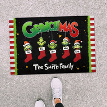 Load image into Gallery viewer, Personalized Grinch-Themed Christmas Family Door Mat Doormat PopCulturePrints