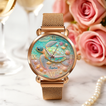 Load image into Gallery viewer, “Embrace the Ocean's Spirit” - Turtle Mesh Strap Quartz Watch, Personalized Gift for Ocean Lovers Quartz Watch PopCulturePrints