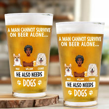 Load image into Gallery viewer, A Man Can't Survive On Beer Alone - Personalized Beer Glass - Perfect Gift for Dad, Grandpa, and Beer Lovers Beer Glass PopCulturePrints