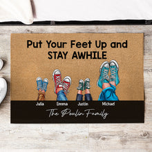 Load image into Gallery viewer, Personalized Family Sneakers Doormat - Put Your Feet Up and Stay Awhile Doormat PopCulturePrints