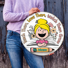 Load image into Gallery viewer, Personalized Teacher Appreciation Round Plaque Wood Sign PopCulturePrints