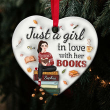 Load image into Gallery viewer, Personalized Book Lover Ceramic Heart Ornament Ornament PopCulturePrints