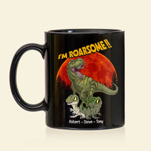 Load image into Gallery viewer, Roaring Daddysaurus Personalized Black Mug Coffee Mug PopCulturePrints