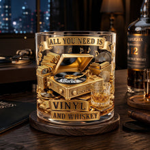 Load image into Gallery viewer, All You Need is Vinyl and Whiskey - Personalized Round Glass for Vinyl Record Lovers Glass PopCulturePrints