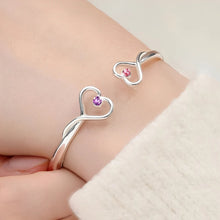 Load image into Gallery viewer, Mother And Daughter Will Always Be Connected By Heart - Personalized Gem Heart Cuff Bracelet - A Meaningful Gift for Moms and Daughters Gem Heart Cuff Bracelet PopCulturePrints
