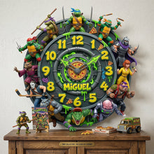 Load image into Gallery viewer, “Time for Heroes!” Retro Street Heroes Wall Clock - Personalized Gifts for Hero Lovers Hanging Wall Clock PopCulturePrints