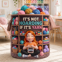 Load image into Gallery viewer, “It's Not Hoarding If It’s Yarn” – Crochet Girl Quilted Laundry Basket - Personalized Gifts for Crochet Lovers