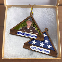 Load image into Gallery viewer, Personalized Memorial Christmas Ornament for Police - Folded Flag Design Ornament PopCulturePrints