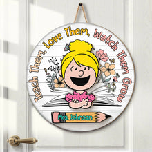 Load image into Gallery viewer, Personalized Teacher Appreciation Round Plaque Wood Sign PopCulturePrints