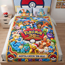 Load image into Gallery viewer, “Catch the Joy of Pokémon!” - Personalized 30th Anniversary Whimsical Creature Catcher Blanket - Perfect Custom Gift for Pokémon Fans