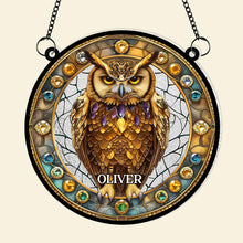 Load image into Gallery viewer, Personalized Owl Lovers' Stained Glass Suncatcher - Customizable Hanging Ornament Suncatcher PopCulturePrints