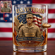 Load image into Gallery viewer, "Thank You for Your Service" - Personalized Bullet Glass for Veterans Glass PopCulturePrints