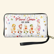 Load image into Gallery viewer, “Celebrate Family Love with Mama Goose” - Personalized Twill Faux Leather Wallet, Gift for Mom, Grandma, and Family Leather Wallet PopCulturePrints