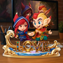 Load image into Gallery viewer, "Love Conquers All - Enchanted Battle Couple Acrylic Plaque - Personalized Gift for Couples, Friends, and Loved Ones" Shaped Plaques PopCulturePrints