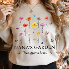 Load image into Gallery viewer, Nana's Garden Personalized Birth Month Flower Shirt Shirts PopCulturePrints