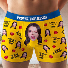 Load image into Gallery viewer, Custom Photo Boxer Shorts for Couples - I Licked It So It's Mine Boxer Briefs PopCulturePrints