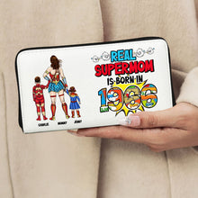Load image into Gallery viewer, "Real Supermom is Born in 1966" - Personalized Faux Leather Wallet - Gift for Mom & Grandma Leather Wallet PopCulturePrints