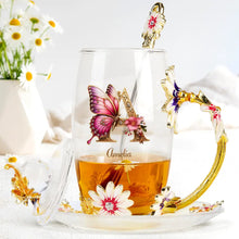Load image into Gallery viewer, "Embrace Elegance with Every Sip" - Personalized Flower Butterfly Monogram Glass Tea Cup - Perfect Gift for Friends, Family, and Loved Ones Glass Flower Tea Cup PopCulturePrints