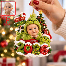 Load image into Gallery viewer, “Celebrate Your Baby's First Christmas!” - Custom Grinch-Inspired Ornament for Kids - Perfect Personalized Gift for Family and Friends