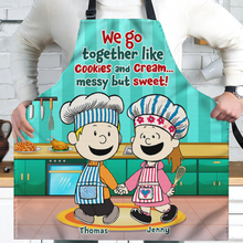 Load image into Gallery viewer, Personalized Couple Aprons - Sweet and Messy Cooking Together Aprons PopCulturePrints