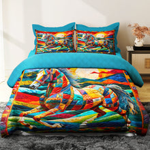 Load image into Gallery viewer, Vibrant Horse Lovers Quilt Bed Set Blanket PopCulturePrints