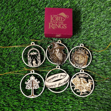 Load image into Gallery viewer, Set of 6 Wooden Middle-Earth Christmas Ornaments Ornament PopCulturePrints