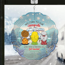 Load image into Gallery viewer, Personalized Friends Wind Spinner - Welcome to Our Campsite Ornament PopCulturePrints