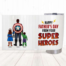 Load image into Gallery viewer, Personalized Superhero Dad Tumbler - Happy Father's Day Gift Tumbler Cup PopCulturePrints