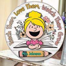 Load image into Gallery viewer, Personalized Teacher Appreciation Round Plaque Wood Sign PopCulturePrints