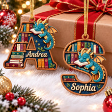 Load image into Gallery viewer, "Bring Your Imagination to Life" - Initial Letter Dragon Wood Ornament - Personalized Gift for Book Lovers