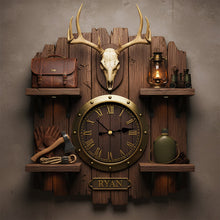 Load image into Gallery viewer, Personalized Rustic Hunting Acrylic Clock - A Unique Gift for Hunting Enthusiasts Hanging Wall Clock PopCulturePrints