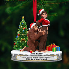 Load image into Gallery viewer, Merry Squatchmas - Playful Giant Forest Couple Ornament - Personalized Gift for Couples Ornament PopCulturePrints