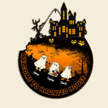 Load image into Gallery viewer, Customizable Family Halloween Wood Sign - Haunted House Welcome Wood Sign PopCulturePrints